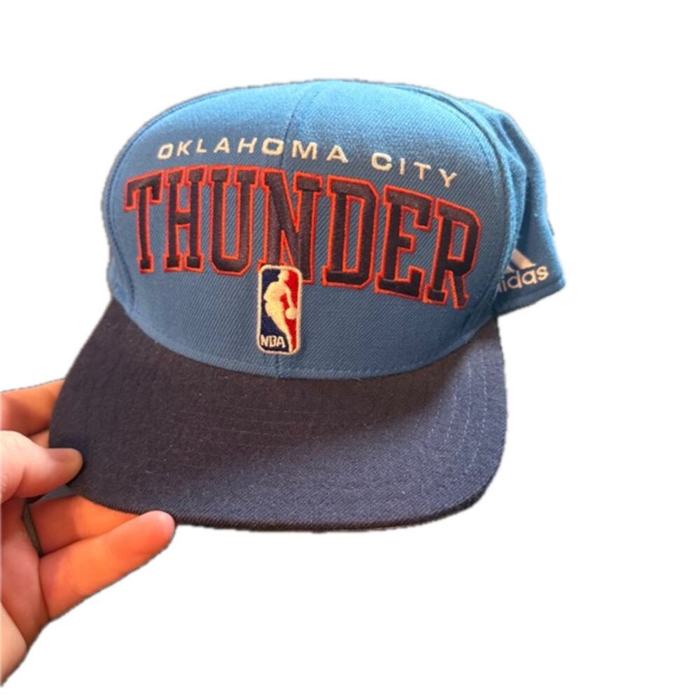 Oklahoma City Thunder Adidas Blue Flat Bill NBA Hat Snapback OKC Logo Wool Blend